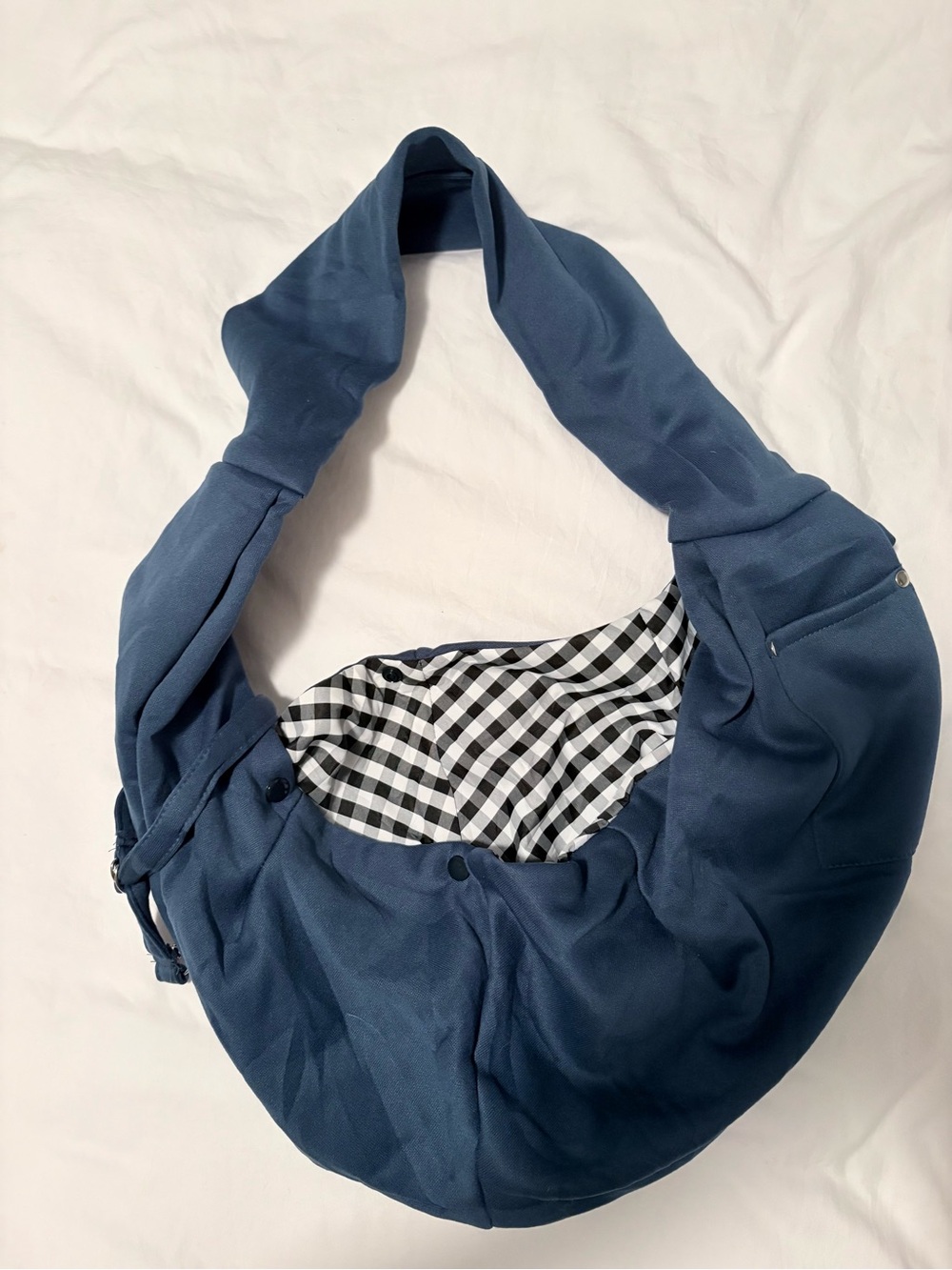 Blue Hobo Pet Carrier with Gingham Lining
